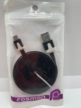 Fosmon Micro USB Flat Charging Cable 6 Ft Black For Android Devices